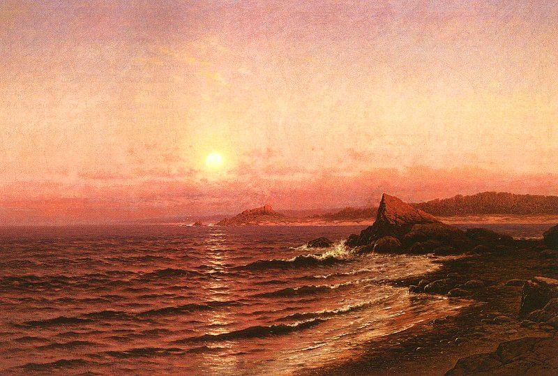 Raymond D Yelland Moonrise Over Seacoast at Pacific Grove oil painting picture